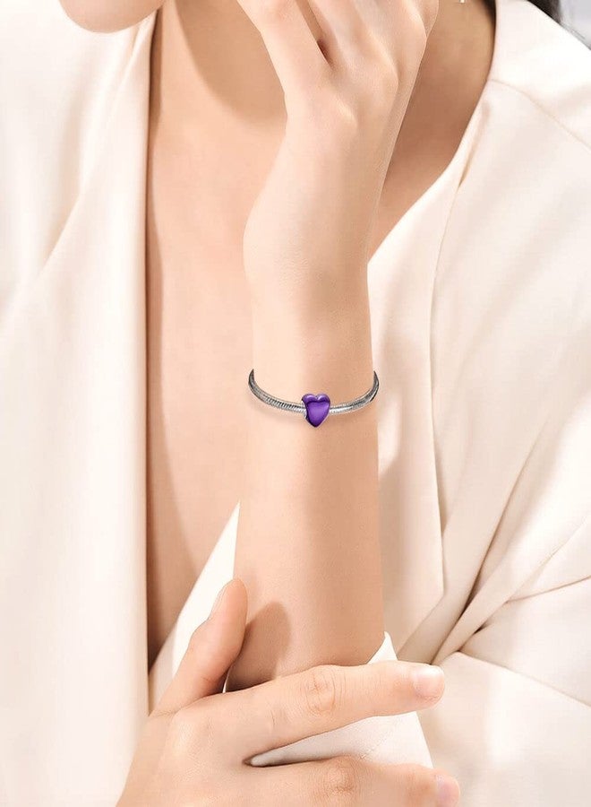 DATOUQI Metallic Purple Heart Charm for Bracelets Necklace 925 Sterling Silver Charms for Women - Image 3